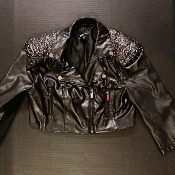 bebe black leather jacket